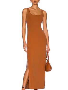 L Space Sleeveless Ribbed Tank Maxi Dress in Rust